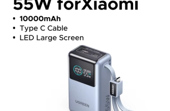 UGREEN Mini 10000 мАч: 55 Вт мощности, встроенный кабель и размер меньше смартфона